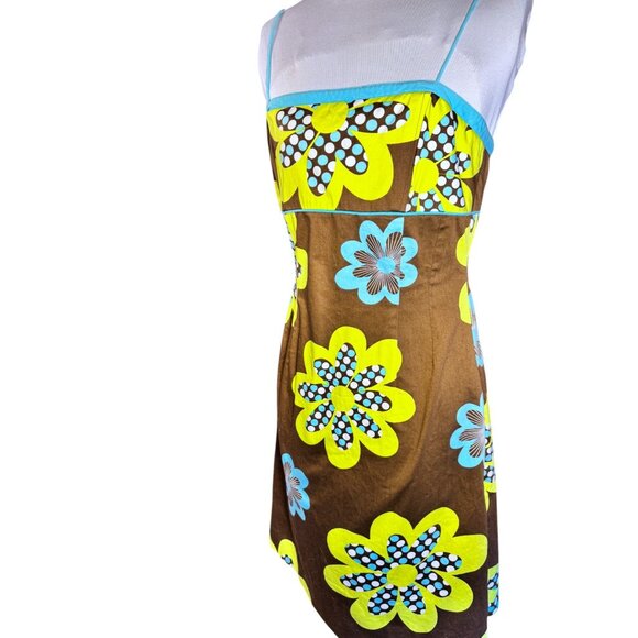 Becky & Max Floral Sleeveless Spaghetti Strap Dress Brown/Yellow/Blue - Picture 8 of 11